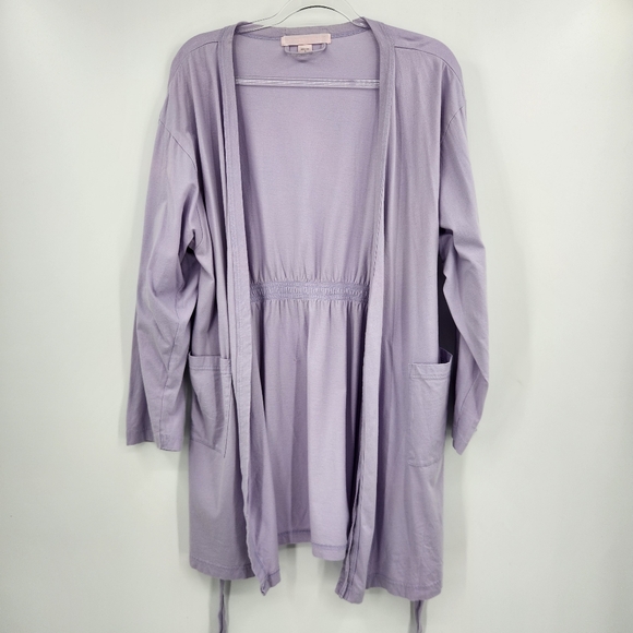 Victoria's Secret Cotton Short Robe Elastic Logo Back With Tie Womens Size Large - Picture 8 of 8